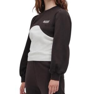GANNI Women Software Balloon Sleeve Sweatshirt Brown White Organic Cotton Medium